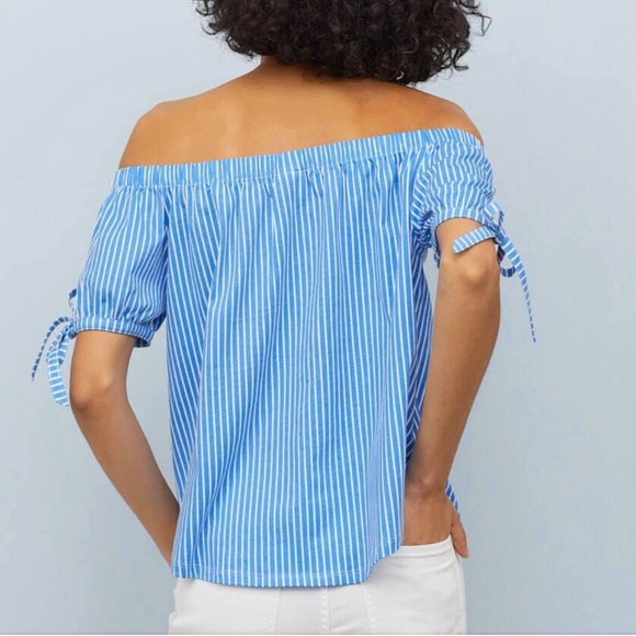 H&M Off-the-shoulder top Light blue/White striped - Picture 3 of 3